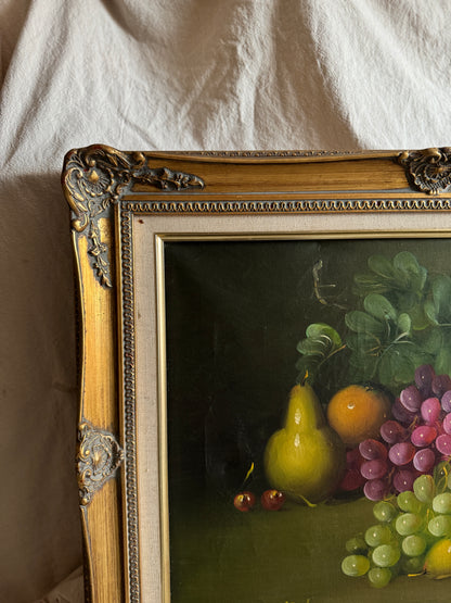 Frank Lean Still Life Oil Painting Signed French Artist Fruit Bowl in Ornate Frame