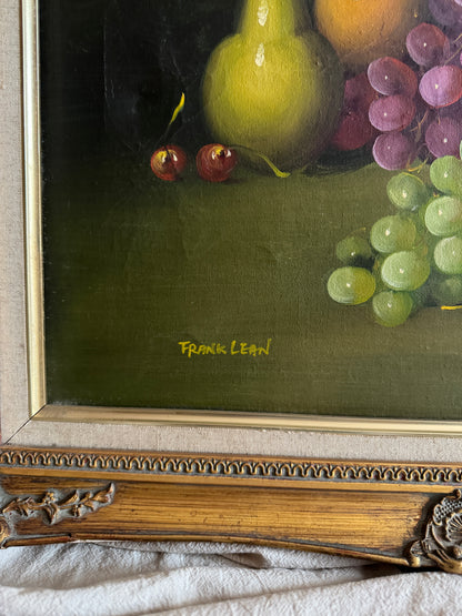 Frank Lean Still Life Oil Painting Signed French Artist Fruit Bowl in Ornate Frame
