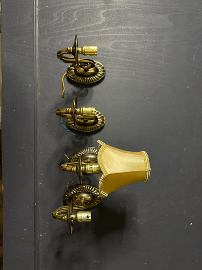 Vintage Satin Brass Lighting Set — 5-Arm Chandelier, Pair of 3-Arm Chandeliers & 4 Single Wall Lights