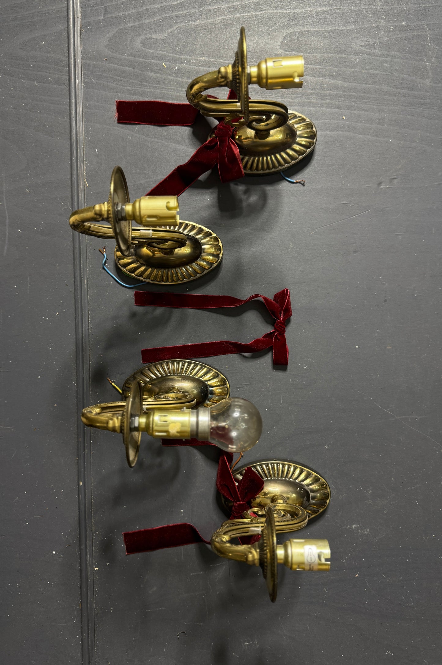 Vintage Satin Brass Lighting Set — 5-Arm Chandelier, Pair of 3-Arm Chandeliers & 4 Single Wall Lights