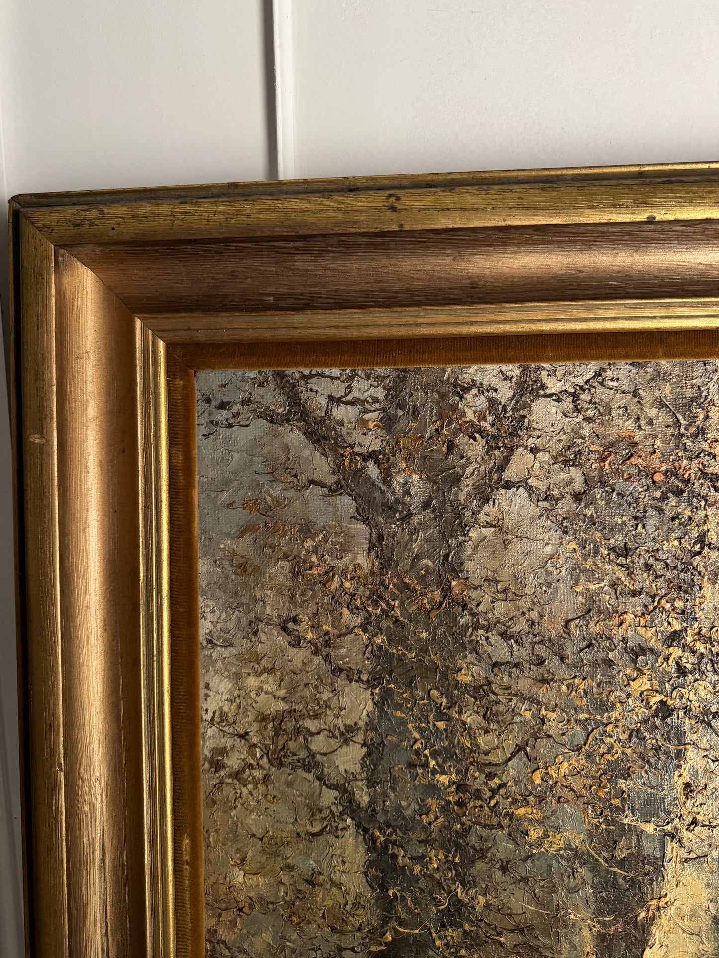 Large Vintage Oil Painting by Wilhelm Brauer German Watermill Landscape in Solid Wood Frame