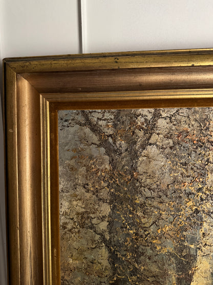 Large Vintage Oil Painting by Wilhelm Brauer German Watermill Landscape in Solid Wood Frame