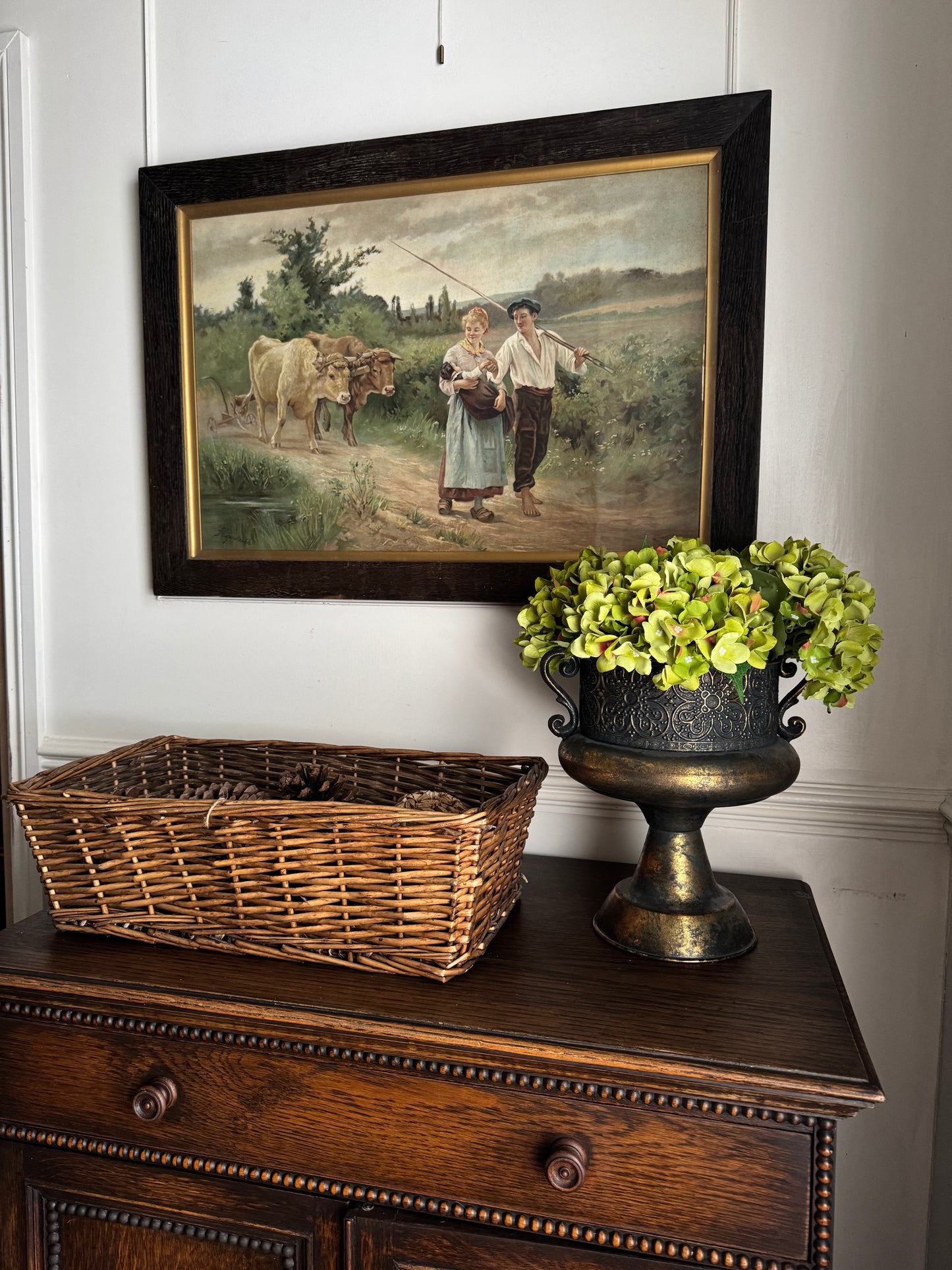 Antique Framed Lithograph -Return From the Field by Édouard Bernard Debat-Ponsan 1890s