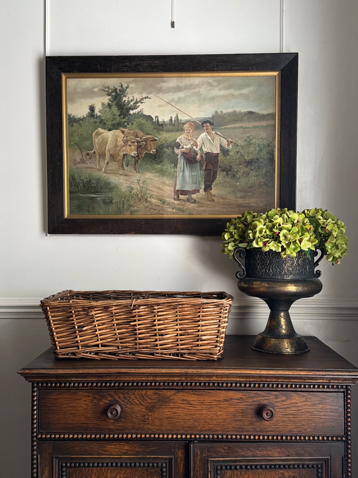 Antique Framed Lithograph -Return From the Field by Édouard Bernard Debat-Ponsan 1890s