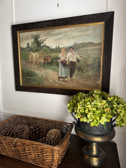 Antique Framed Lithograph -Return From the Field by Édouard Bernard Debat-Ponsan 1890s