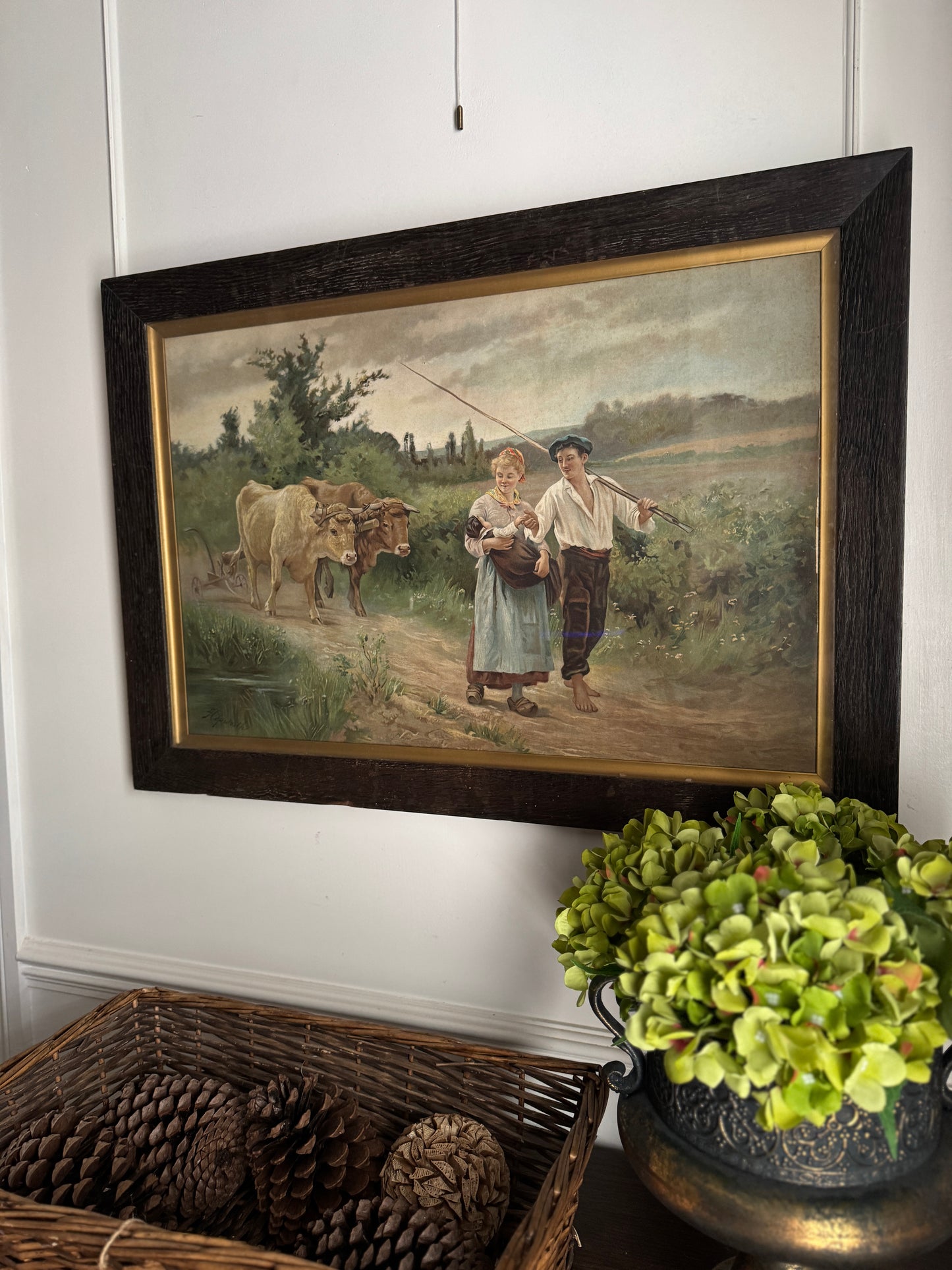 Antique Framed Lithograph -Return From the Field by Édouard Bernard Debat-Ponsan 1890s
