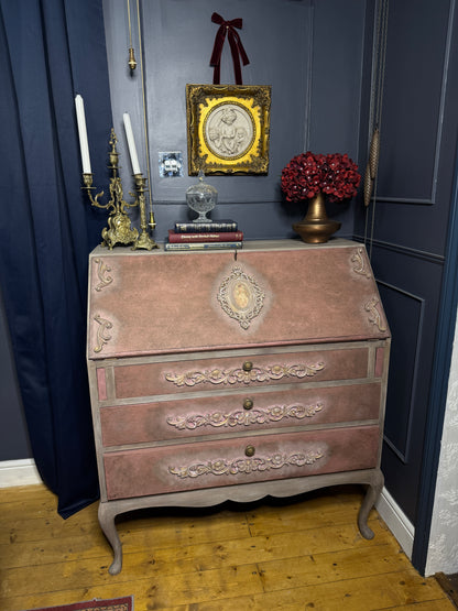 Antique Bureau Desk — French Romantic Style - Distressed Chalk Paint Finish