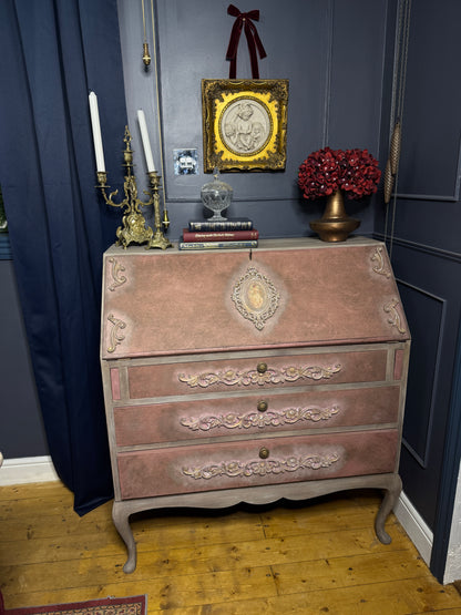 Antique Bureau Desk — French Romantic Style - Distressed Chalk Paint Finish