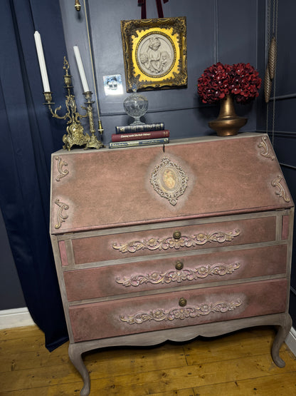 Antique Bureau Desk — French Romantic Style - Distressed Chalk Paint Finish