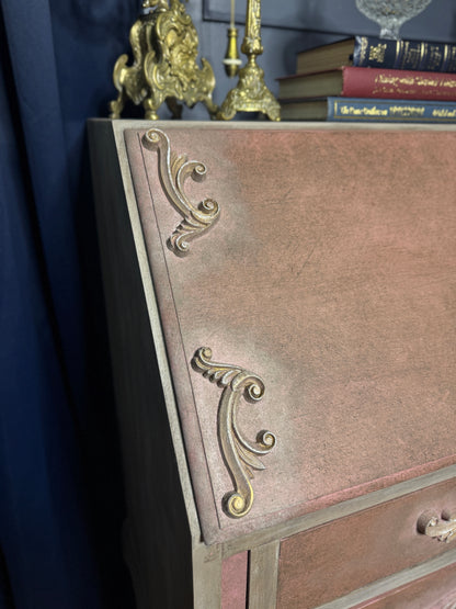 Antique Bureau Desk — French Romantic Style - Distressed Chalk Paint Finish