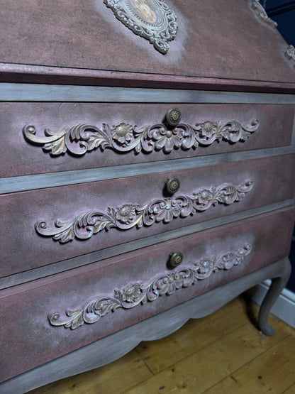 Antique Bureau Desk — French Romantic Style - Distressed Chalk Paint Finish