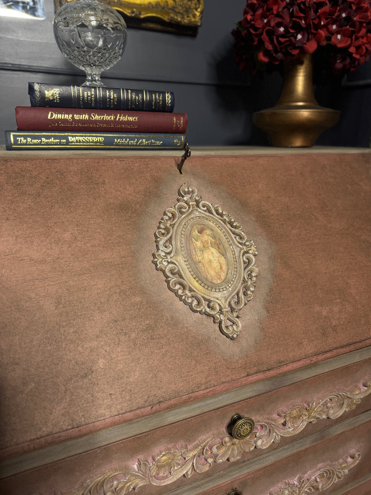 Antique Bureau Desk — French Romantic Style - Distressed Chalk Paint Finish