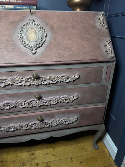 Antique Bureau Desk — French Romantic Style - Distressed Chalk Paint Finish