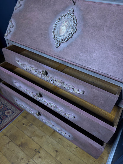 Antique Bureau Desk — French Romantic Style - Distressed Chalk Paint Finish