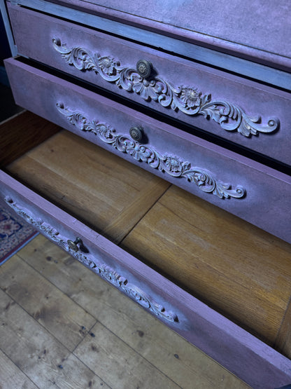 Antique Bureau Desk — French Romantic Style - Distressed Chalk Paint Finish