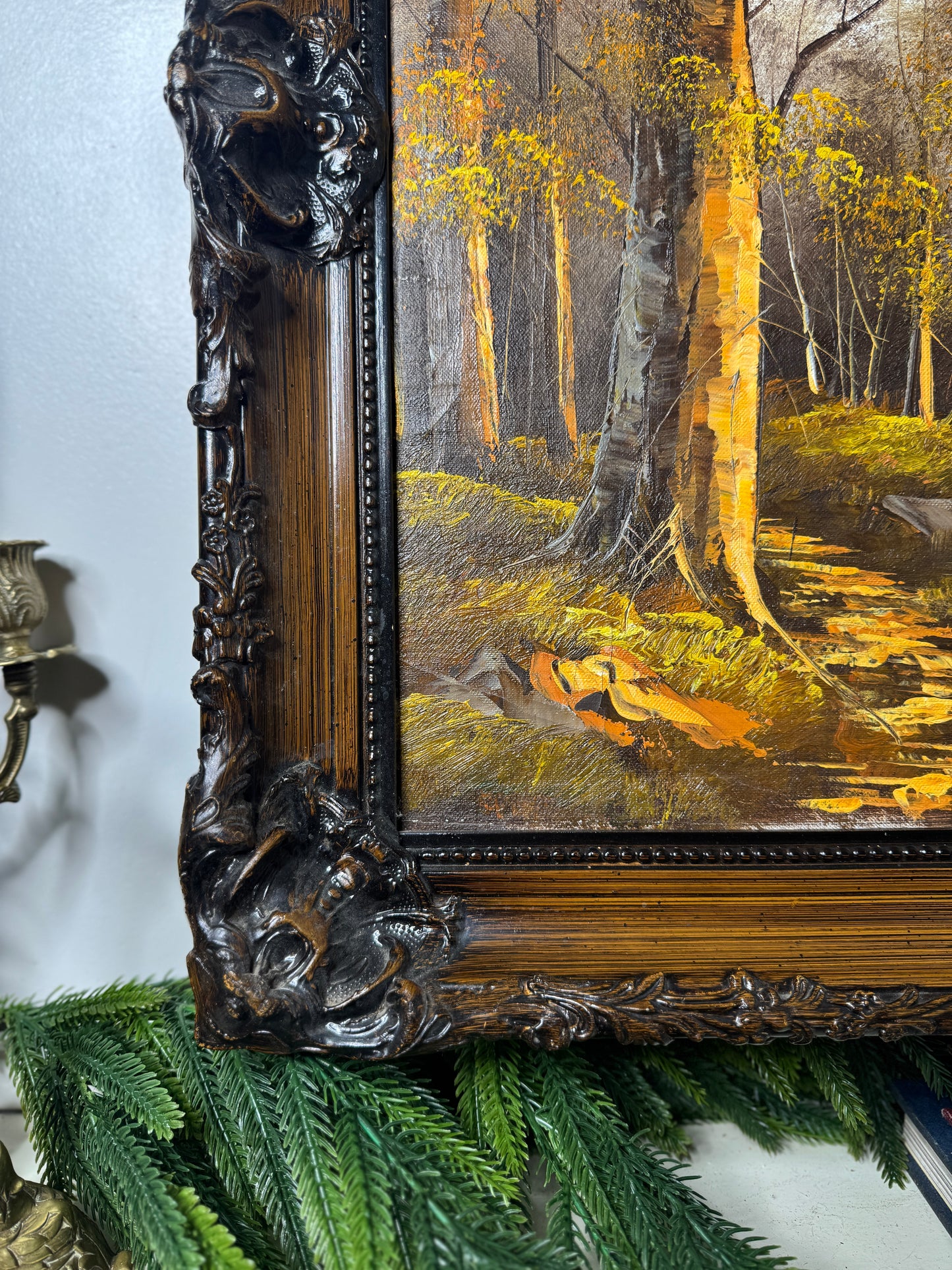 Vintage Oil Painting by W. Johnson — “Peacefulness by the Lake” — Ornate Carved Gilt Louis Frame