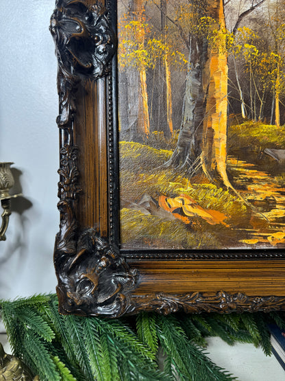 Vintage Oil Painting by W. Johnson — “Peacefulness by the Lake” — Ornate Carved Gilt Louis Frame