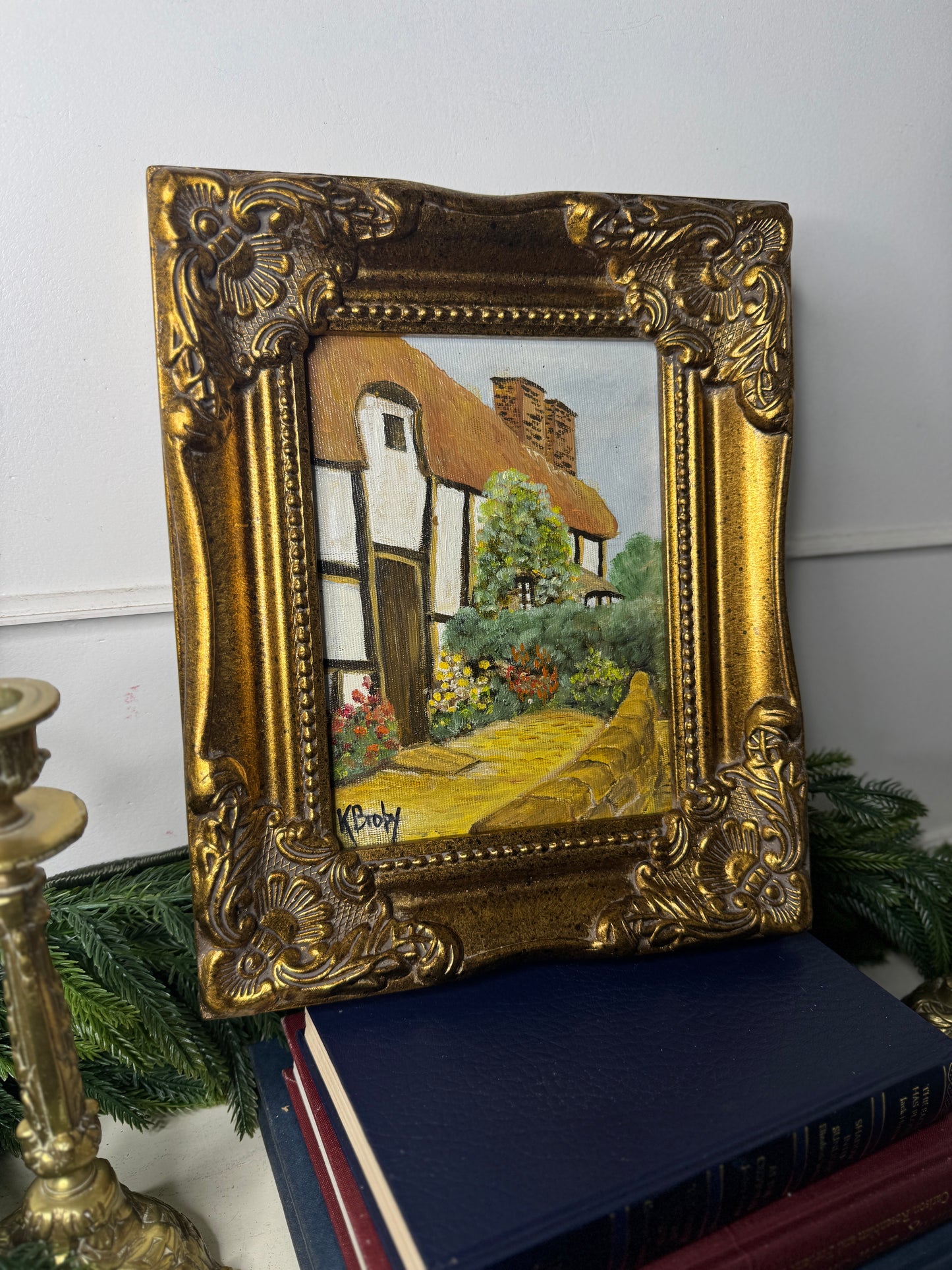 Vintage Small Oil Painting Signed by K. Broby  in Frame Nantes