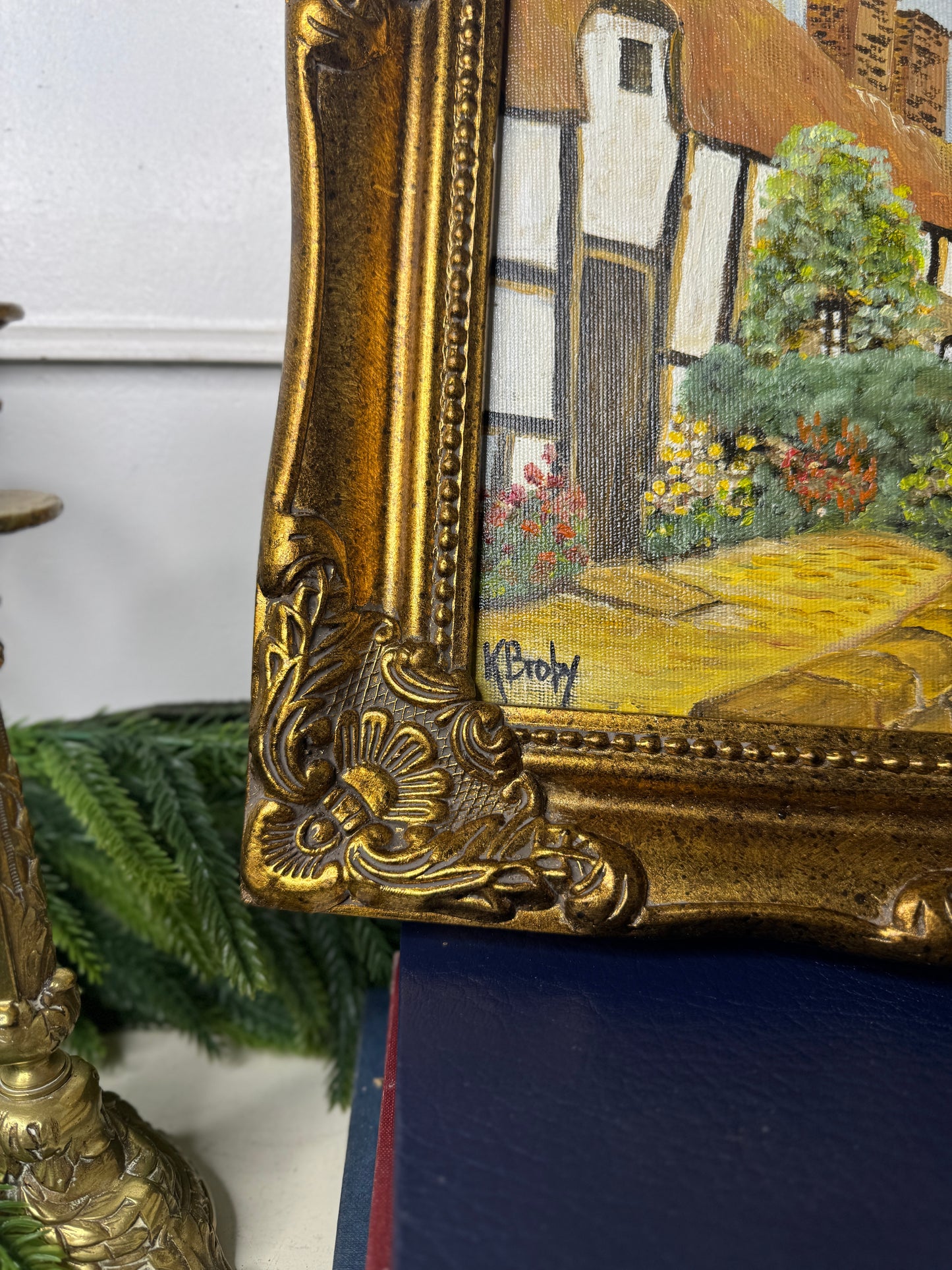 Vintage Small Oil Painting Signed by K. Broby  in Frame Nantes