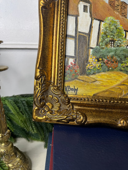 Vintage Small Oil Painting Signed by K. Broby  in Frame Nantes