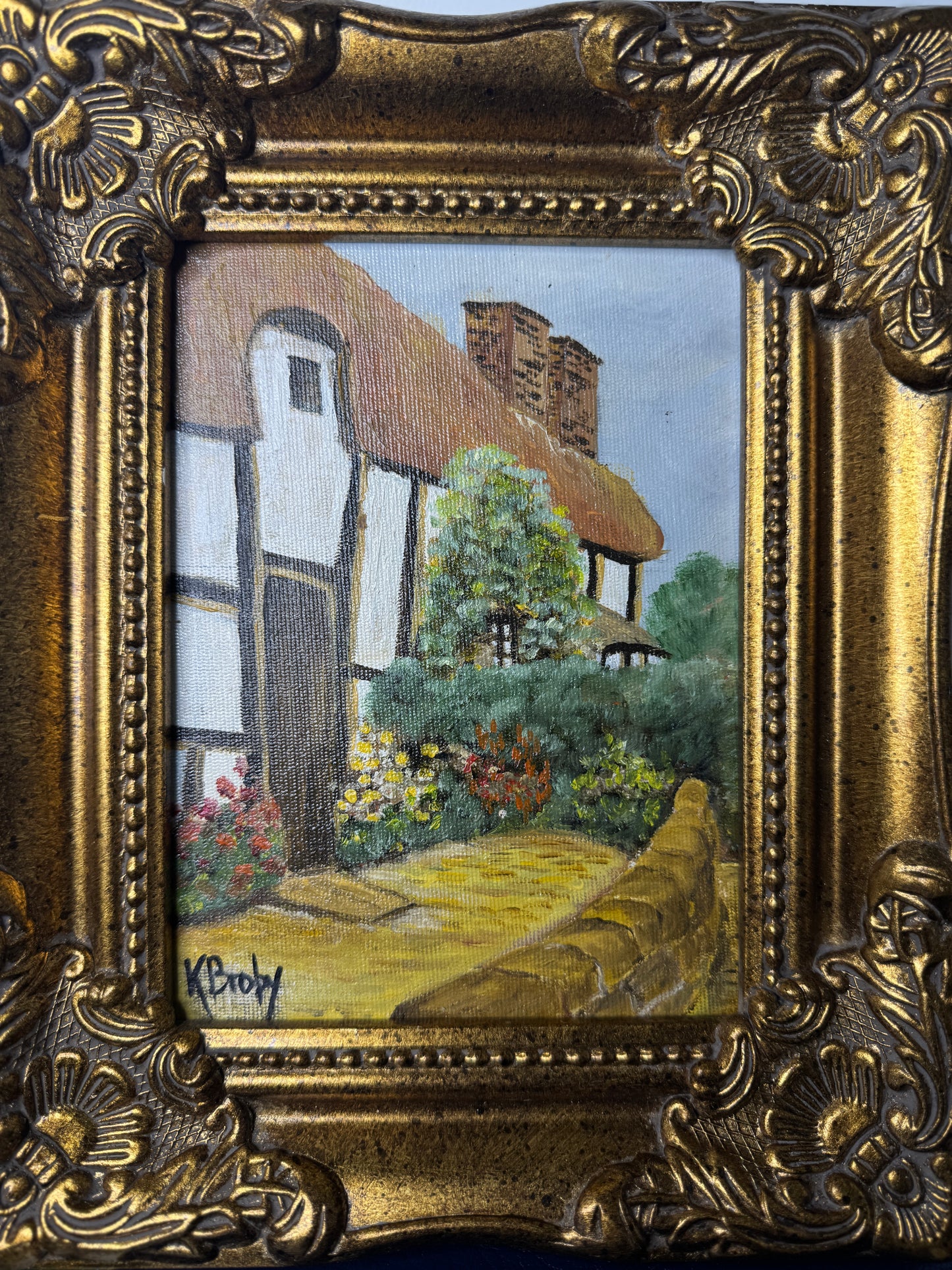 Vintage Small Oil Painting Signed by K. Broby  in Frame Nantes