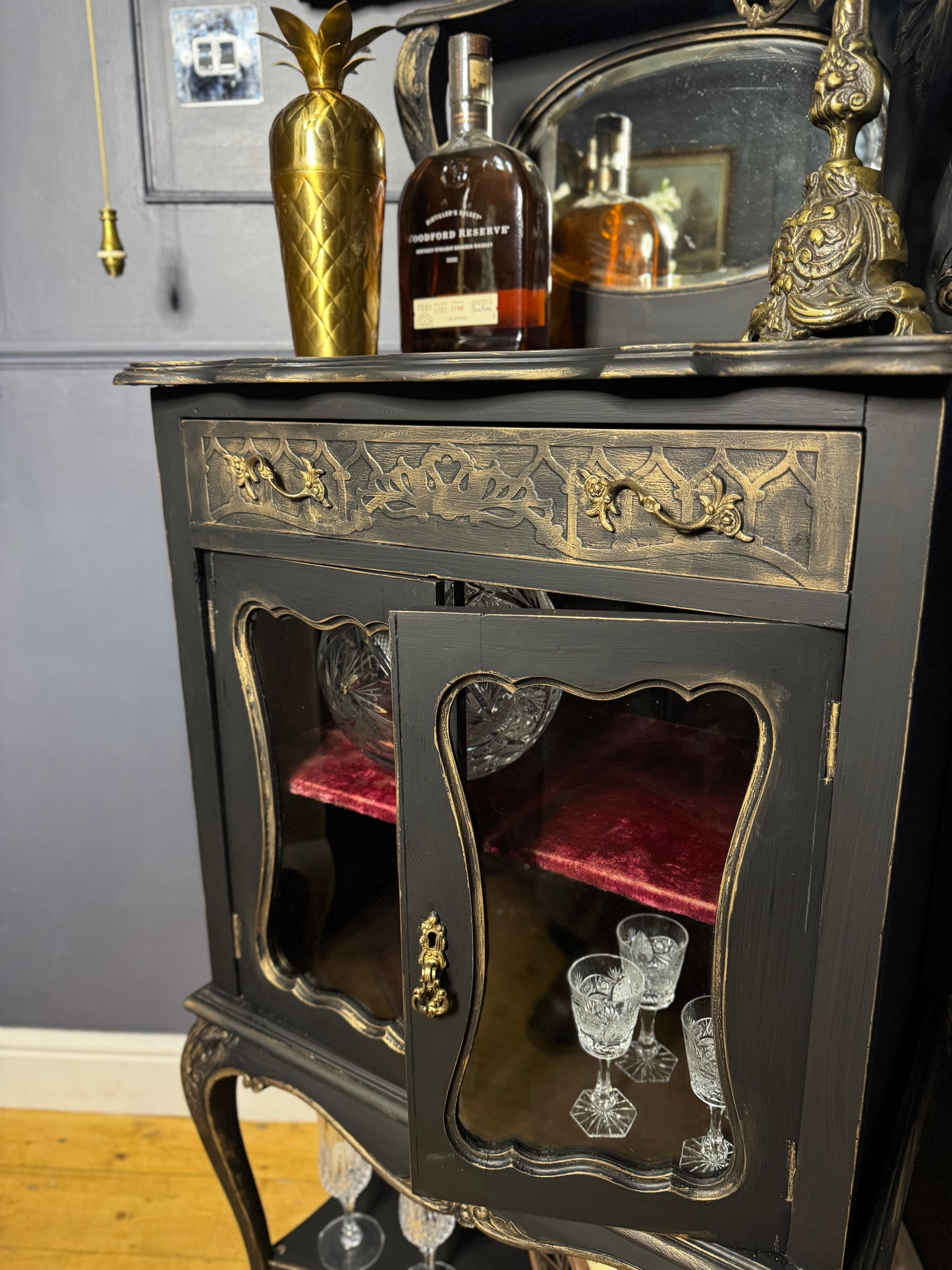 Antique Ebonised Victorian Chiffonier / Drink Cabinet — 19th Century — Upcycled Chalk Paint Finish