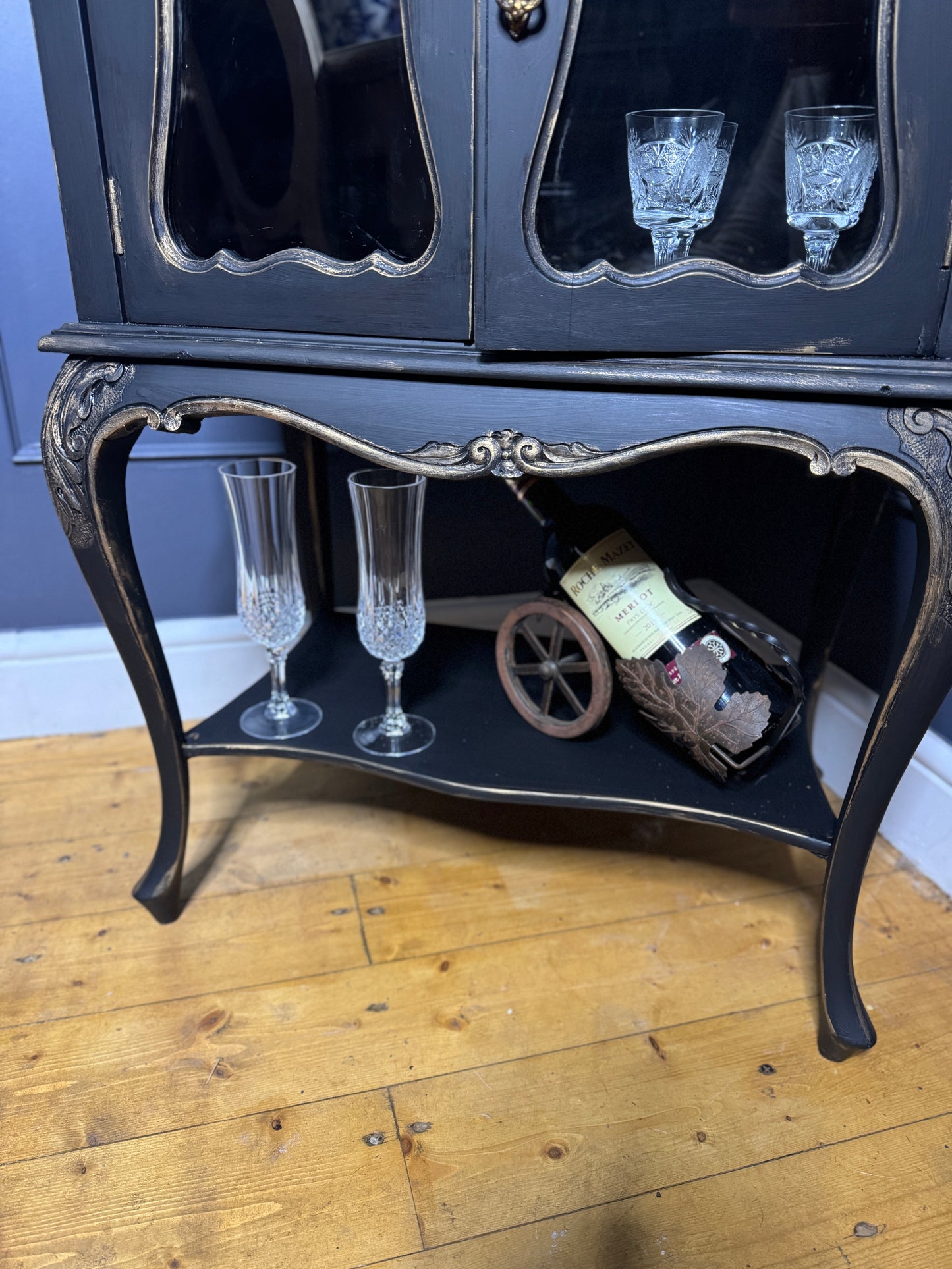 Antique Ebonised Victorian Chiffonier / Drink Cabinet — 19th Century — Upcycled Chalk Paint Finish