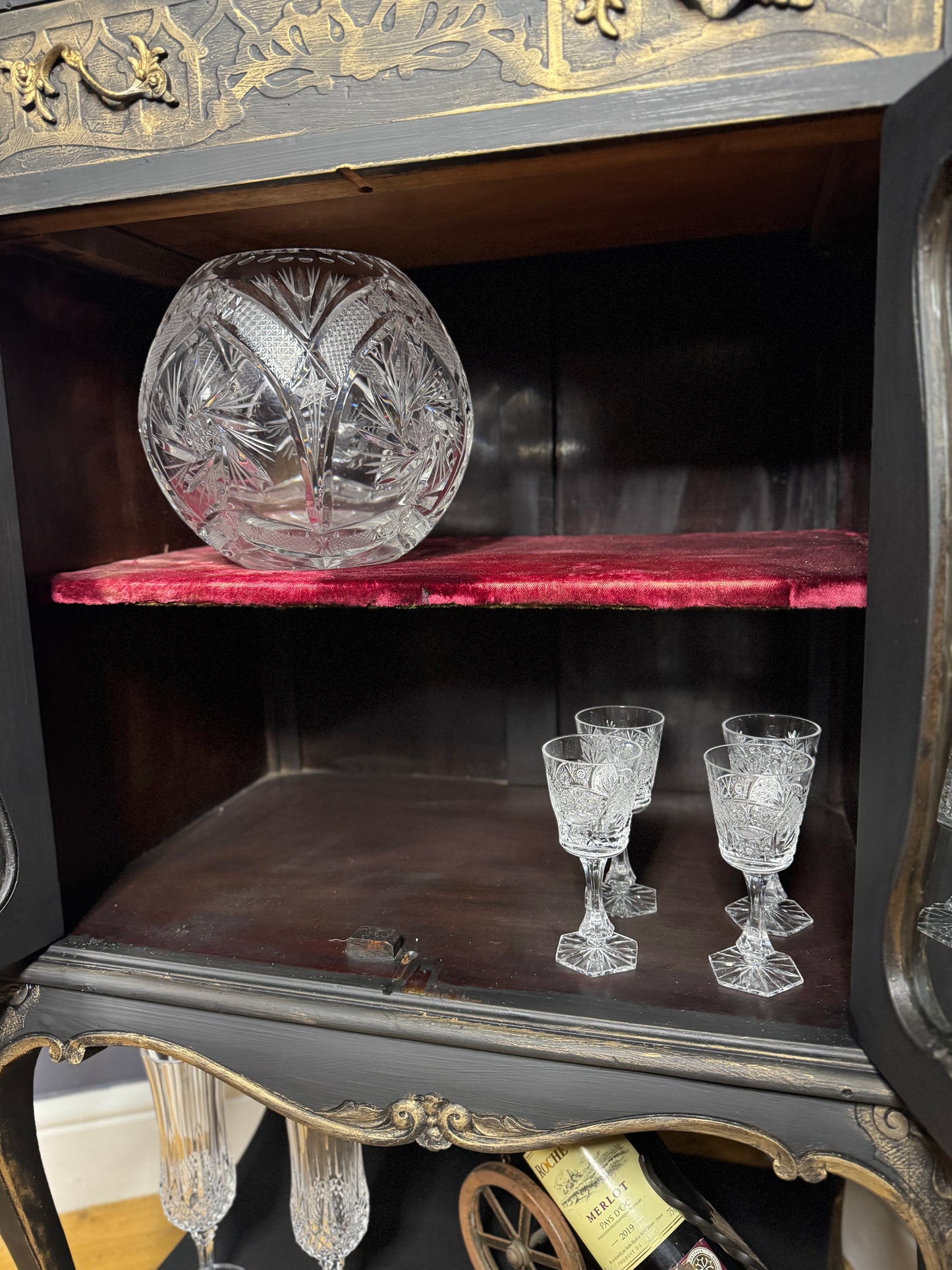 Antique Ebonised Victorian Chiffonier / Drink Cabinet — 19th Century — Upcycled Chalk Paint Finish