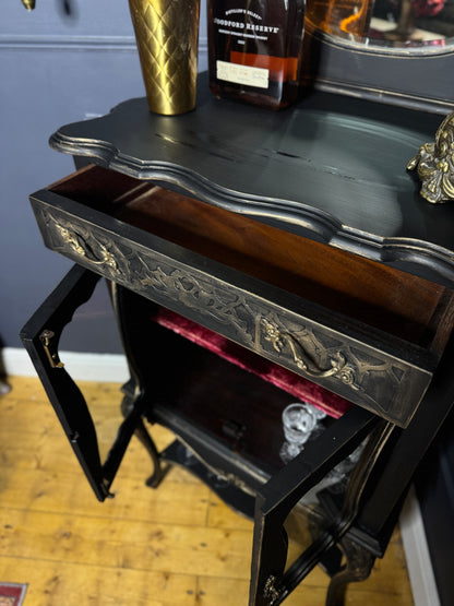 Antique Ebonised Victorian Chiffonier / Drink Cabinet — 19th Century — Upcycled Chalk Paint Finish