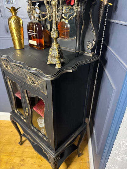 Antique Ebonised Victorian Chiffonier / Drink Cabinet — 19th Century — Upcycled Chalk Paint Finish