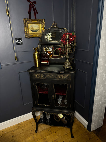 Antique Ebonised Victorian Chiffonier / Drink Cabinet — 19th Century — Upcycled Chalk Paint Finish