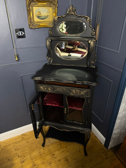 Antique Ebonised Victorian Chiffonier / Drink Cabinet — 19th Century — Upcycled Chalk Paint Finish