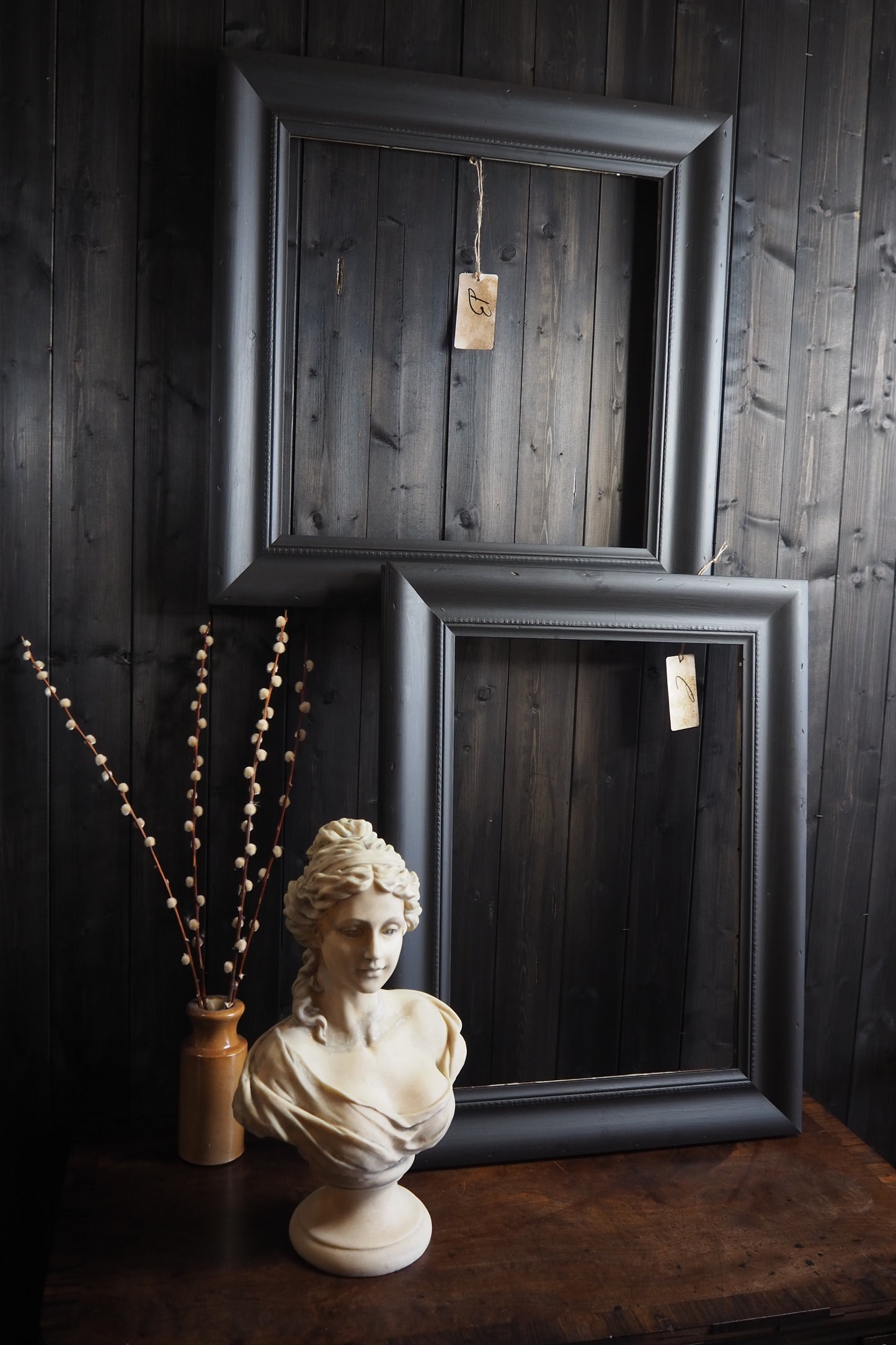 Large Vintage Black Distressed Upcycled Solid Wood Frame- The York