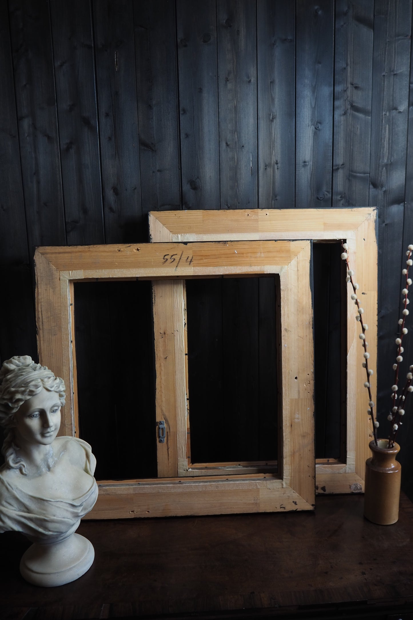Large Vintage Black Distressed Upcycled Solid Wood Frame- The York