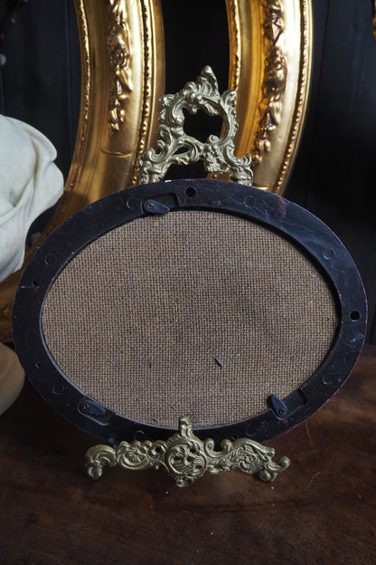 Vintage Oval Landscape Oil Painting in Burgundy Resin Frame