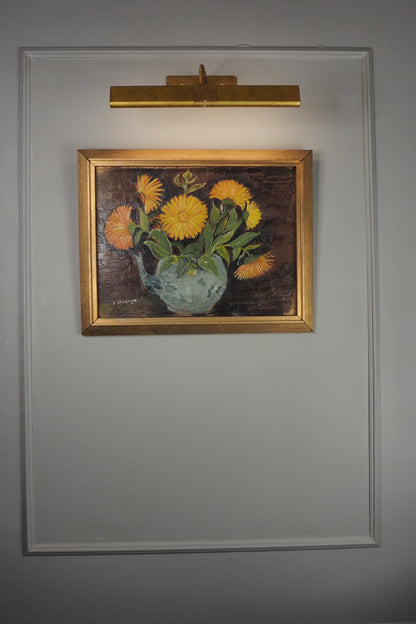 Vintage Yellow Flowers Oil Painting by E. Henstock: Gilt Gold Frame