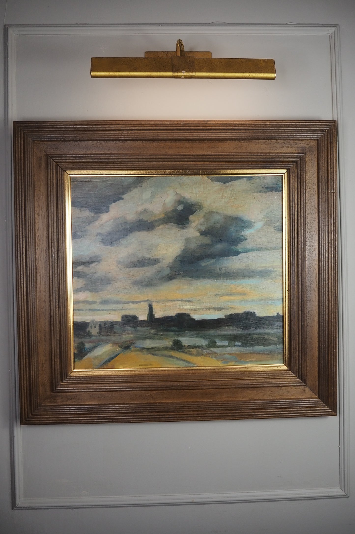 Beyond the City Under Storm Skies -Original Nichol Wheatley Landscape Oil Painting