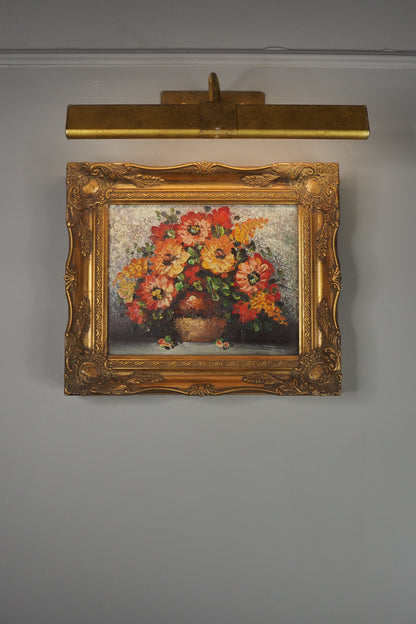 Mid-Century Heavy Brushwork Floral Oil Painting in Ornate Frame