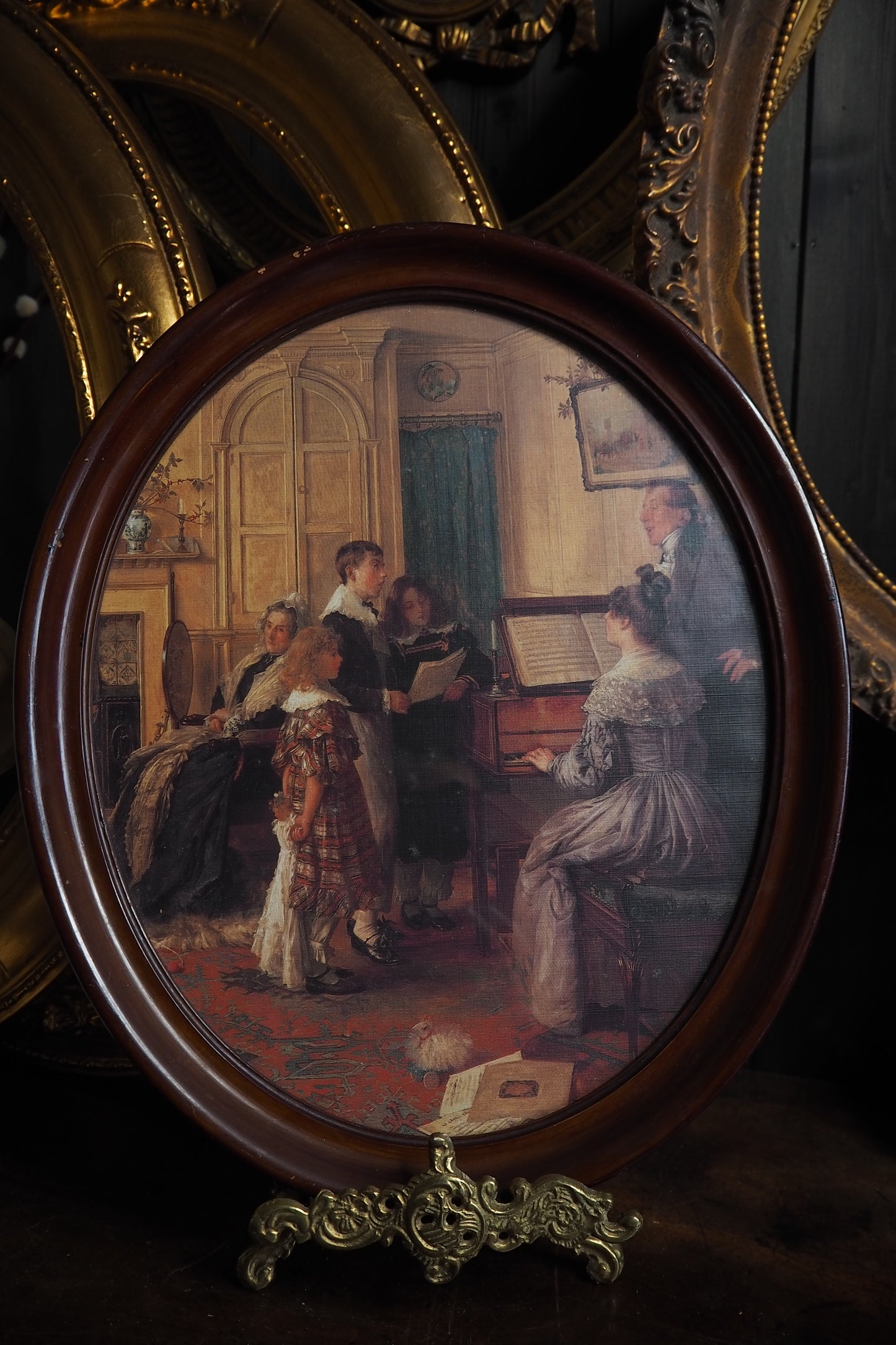 Vintage 1950s Print in Mahogany Wooden Frame