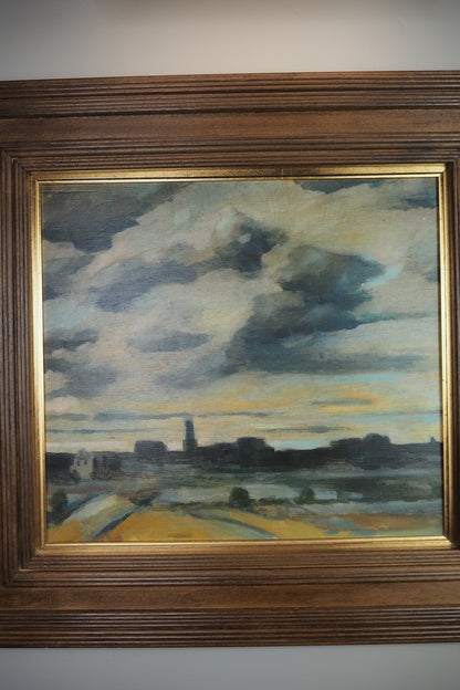 Beyond the City Under Storm Skies -Original Nichol Wheatley Landscape Oil Painting