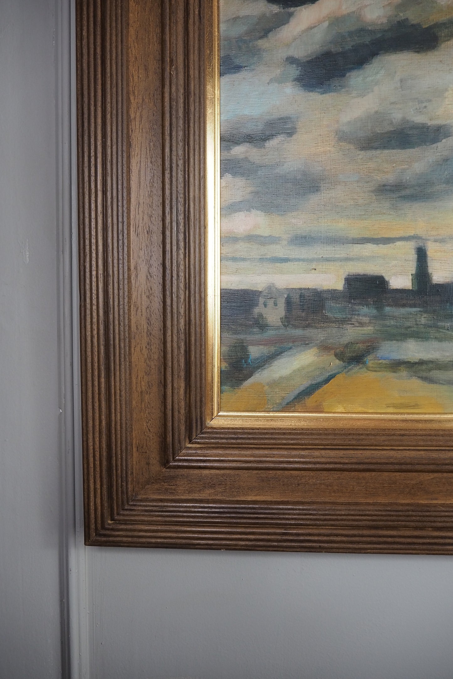 Beyond the City Under Storm Skies -Original Nichol Wheatley Landscape Oil Painting