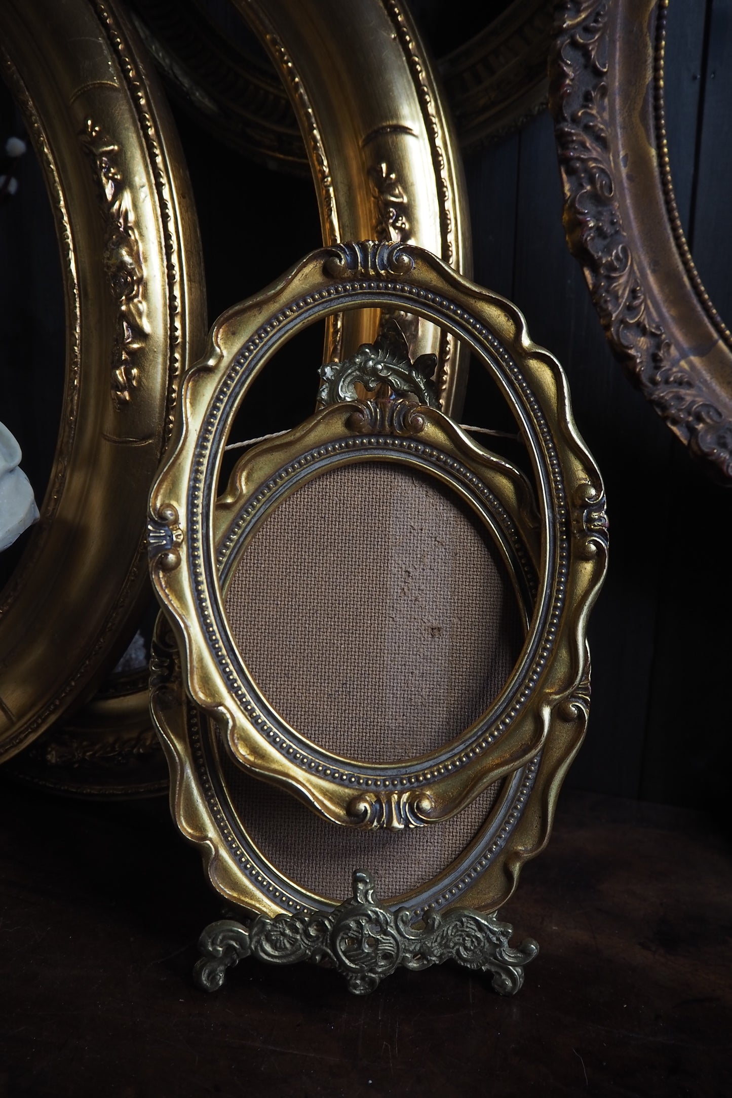 The Bath-Vintage Gold Gilt Ornate Oval Small Frame Pair