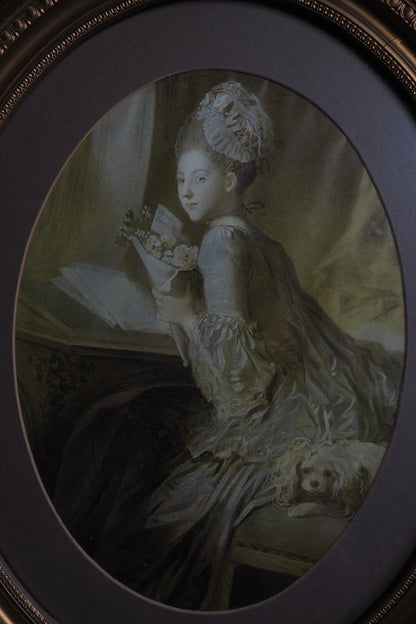 Elegant Victorian Wall Print Art in Large Oval Gold Gilt Frame