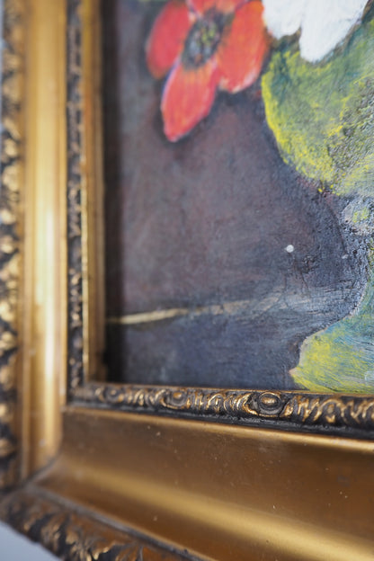 Golden Grandeur Blooms - Vintage Oil Painting in Hungarian Ornate Frame