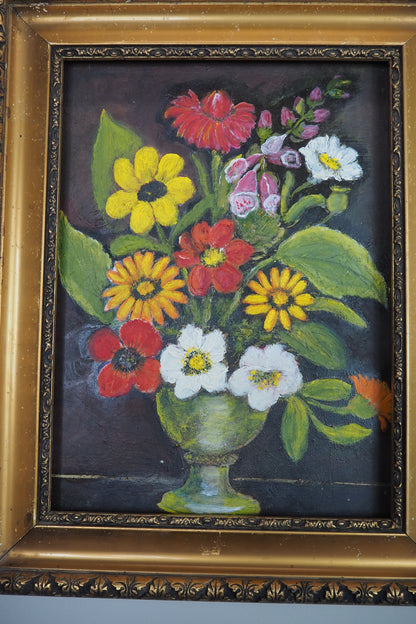 Golden Grandeur Blooms - Vintage Oil Painting in Hungarian Ornate Frame