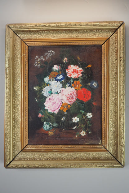 Heavy Antique Frame with Floral Oil Painting SIgned by M.Hodges 1923