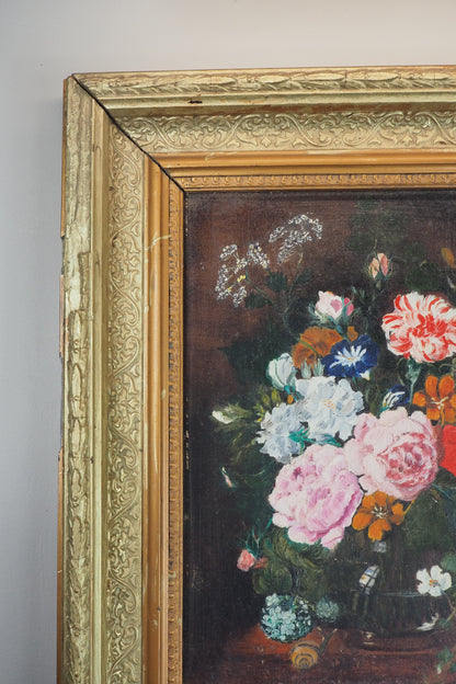Heavy Antique Frame with Floral Oil Painting SIgned by M.Hodges 1923