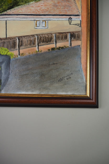 Balcony Over Blue - Original Oil Painting by N.G. Reynolds