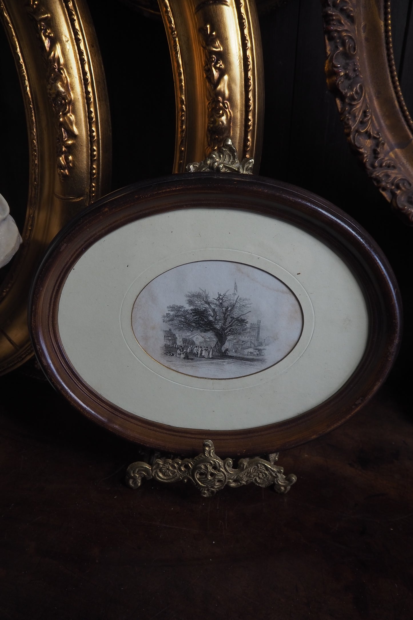 Victorian Drawing in Brown Resin Oval Frame