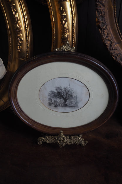 Victorian Drawing in Brown Resin Oval Frame
